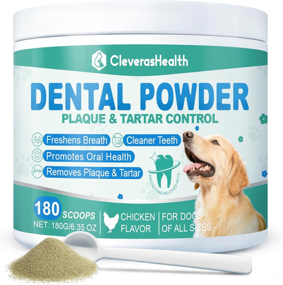 Dog Dental Powder for Teeth Cleaning & Fresh Breath - Reduce Pet Plaque & Tartar Remover Made Easy Supply for All Breeds Chicken Flavor