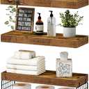QEEIG Bathroom Shelves Over Toilet - Wall Mounted Floating Shelves Toilet Paper Storage Small Farmhouse Decor Shelf 16 inch Set of 3, Rustic Brown (019-BN3)