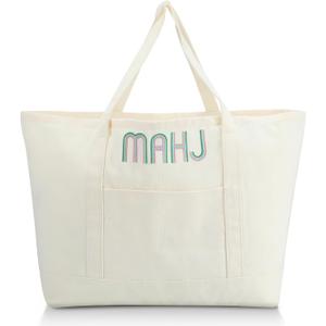 Extra Large American Mahjong Empty Bag 25.2 x 14.17 x 9.06 Inches Mahjong Tote Bag for Game Players Lover Gifts(White)