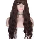 Long Wavy Brown Wig with Bangs for Women | Heat Resistant Synthetic Hair Wigs for Daily Use (Brown)