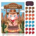 Pin The Pacifier On The Cowboy Party Games - Western First Birthday Party Decorations Horse Theme Poster with 24 Stickers & 2 Eye Masks Wall Game Photo Background for Baby Shower, Pack Of 3