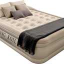 King Koil Luxury Queen Size Air Mattress with Built-in High-Speed Pump Best for Home, Camping, Guests, 13" Queen Size Luxury Double Airbed Adjustable Blow Up Mattress, Waterproof, (Beige)
