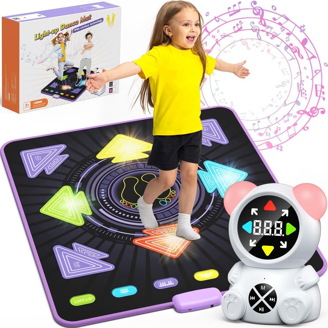 Dance Mat for Kids, Rechargeable Dance Mats for Girls and Boys, Light-up Dancing pad Game with Wireless Bluetooth, Christmas Birthday Gifts Ideas for 3 4 5 6 7 8 9 10 11 12 Year Old Kids