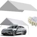 ZAZTLL 10 x 20 Ft Carport Replacement Canopy Cover Garage Top Tent Shelter Tarp,200G Heavy Duty Car Port Canopy Tent,Grey Waterproof & UV Protected Tarp with 50 Ball Bungees (Frame Not Include)