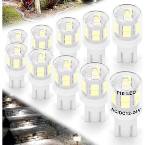 12V T5 T10 Wedge Base LED Bulbs 2 Watt Replace 11W 18W Incandecent Bulbs 300lm 6000K Daylight White 194 921 LED Bulb for RV Camper Marine Boat Ceiling Dome Landscape Stair Step Path Lights, 10 Pack