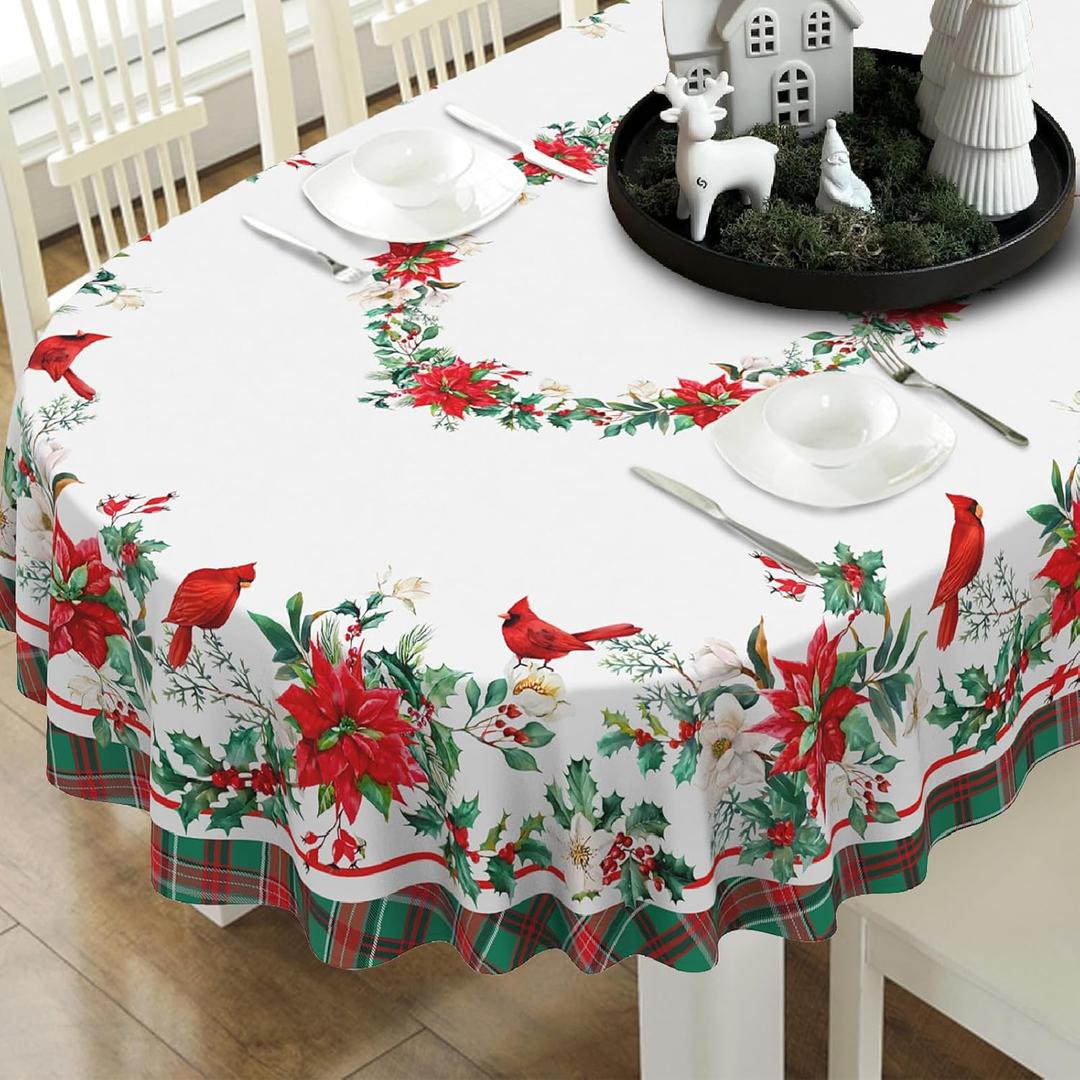 Christmas Tablecloth Green Red Plaid Christmas Table Cloth, Washable Table Cover for Xmas Holiday, Dining, Party Decor - 60" X 84" Oval