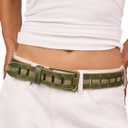 Womens Genuine Leather Belt for Jeans Pants Width 1.57" Western Cowgirl Wide Belts for Ladies with Gift Box (M: Fit for Low Waist 30"-36", Green)