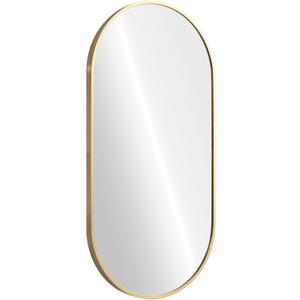 Navaris Oval Wall Mirror - 75 x 38 x 3 cm - Wall Mounted Hanging Mirror with Brushed Brass Rustproof Aluminium Frame - Mirror for Bathroom Bedroom Hallway