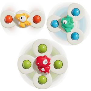 ALASOU 3PCS Suction Cup Spinner Toys for 1 2 Year Old Boy Girl Birthday Gift|Spinning Top Baby Bath Toy for Kids Ages 1-3|Sensory Airplane Travel Toy Easter Basket Stuffers for Toddlers Infant