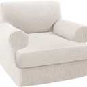 Turquoize T Cushion Chair Slipcover Armchair Slipcover for Living Room Stretch Sofa Couch Cover Soft Armchair Cover Furniture Covers with Individual T Cushion Seat Covers (Chair, Ivory)