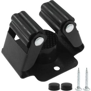 Hordion 12 Pack Broom Holder Wall Mount, Stainless Steel Mop Hanger Heavy Duty Garden Tool Organizer Wall Mounted Utility Rack with Screws, Black