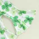 Newborn Baby Girl St Patricks Day Outfit Short Sleeve Letter Print Romper Clover Flare Pants Headband Clothes Set, 6-12M