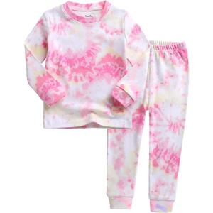 VAENAIT BABY 12M-12Y Toddler Kids Boys Girls 100% Cotton Marbling Tiedye Sung Fit Sleepwear Pajamas 2pcs Pjs Set (6-7 Years, D02-pinkyellow)