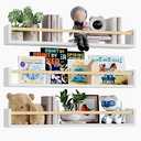 Fixwal Nursery Book Shelves, 23.6 Inch Floating Bookshelves for Wall Set of 3, Baby Nursery Decor, Solid Wood Wall Mounted Shelves for Books, Toys and Decor Storage (White and Natural Wood)