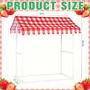 8 Pcs 48" x 55" Strawberry Stand Kits Hut Decor (Without Table) Include Shelf Banner Roof Pennant Tablecloths LED Lights Artificial Flowers for Photo Props Farmer Market Strawberry Party Decor