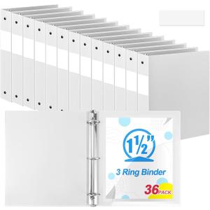 Henoyso 36 Pcs White 1.5 Inch 3 Ring Plastic Binder Bulk, 1 1/2 Inch Soft Flexible Binders Three Round Rings Fit 8.5x11 Papers for School Office Home File Organization Supplies