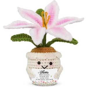 OASSIE Gifts for Mom - Emotional Support Crochet Lily Flower - Proud of You Motivational Positive Mothers Day Birthday Gifts for Mom from Daughter Son, Mother Gift, Mama Gift