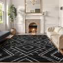 LIVEBOX Moroccan 8x10 Area Rug, Black Washable Rugs for Living Room Bedroom, Non Slip Western Tribal Rug Low Pile Geometric Large Area Rugs Diamond Carpet for Dining Room Home Office Decor Playroom