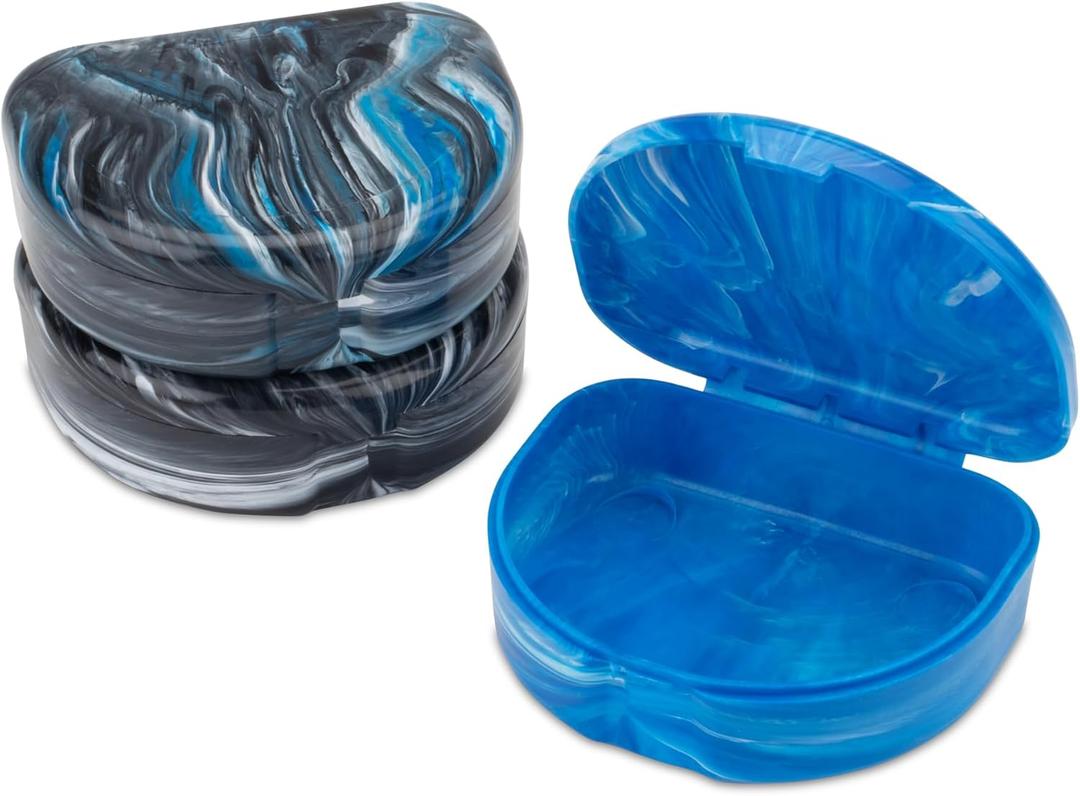 Practicon Marble Retainer Cases, Orthodontic Aligner Case, Mouth Guard Holder (3 Pack) (Midnight)