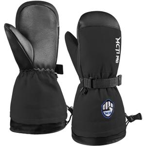 MCTi Kids Mittens Waterproof Winter Ski Warm Sherpa Fleece Lined Removable Insert (XXX-Small(Fits 2-4 years), Black)