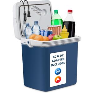 Ivation Electric Cooler & Warmer with Handle |27 Quart (25 L) Portable Thermoelectric Fridge For vehicles & Trucks| 110V AC Home Power Cord & 12V Car Adapter for Camping, Travel & Picnics
