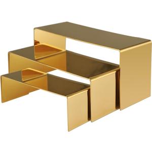 Purse Display Stand, 3 Gold Risers Display Stands Stainless Steel, Heavy Duty Countertop Shoes Stand Handbag Holder Risers for Home Boutique Retail Store Vendor Display Bags Perfume Jewelry Craft