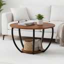 HOMERECOMMEND Round Coffee Table,23"Circle Coffee Table With Storage,Walnut | 2-Tier Coffee Tables for Living Room,Small Coffee Table,Center Table,Sofa Table for Home Office,Coffee Table Circle, 23.0Lx23.0W x 17.0H