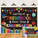 Preschool Graduation Backdrop Next Stop Kindergarten Photography Background Last Day of Preschool Banner for Class of 2025 Preschool Graduation Party Decorations Supplies (Black, 8X6FT(96 x 72 inch))