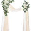 Wedding Arch, Artificial Flowers, Wedding Decor with Drapes (Set of 4)Be Suited to Banquet, Party, Wedding Decor Ceremony and Background Decoration (White Champagne)