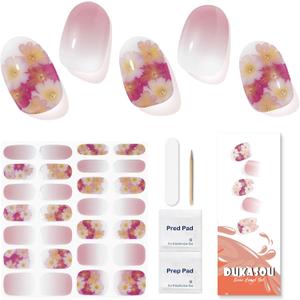 2 x Semi Cured Gel Nail Strips, 28pcs (Pink Daisy) Gel Nail Stickers | Gel Nail Polish Wraps for Women Work with Any UV Lamps, Salon Quality Nails Art Wraps for Home DIY