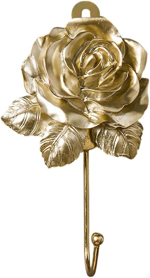 Gold Decorative Wall Hook, Vintage Flower Key Hook, Resin Rose Bathroom Towel Hooks, Cute Hooks for Coat, Scarf, Bag, Robe, Hat for Wall Hanging Things (Brass Color)