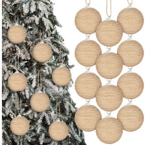 12 Pcs Burlap Christmas Ball Ornaments 3.15 Inch Farmhouse Hanging Balls Boho Rustic Ornaments for Xmas Tree Wreath Garland Holiday Party Home Decoration