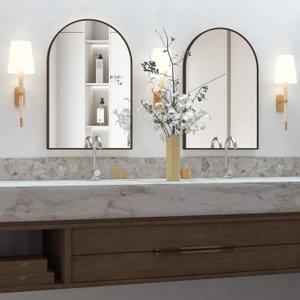 Wall Mounted Mirror, Arched Wall Mirror for Bathroom, 20"x30" Arch Bathroom Mirror with Metal Frame, 2 Piece Black Vanity Mirror Decor for Mantle, Bedroom, Entryway