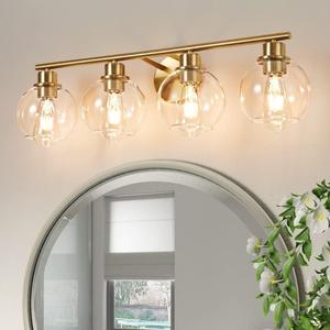 Bathroom Vanity Light, 29.5 Inch Modern Wall Sconce with Clear Glass Shade, 4-Light Gold Over Mirror Vanity Lighting for Bathroom