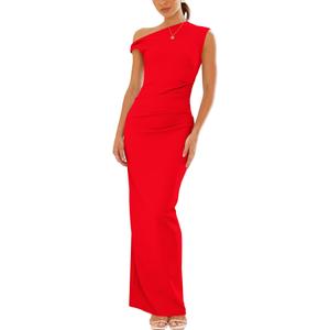Nova In Sky Womens Summer One Shoulder Party Cocktail Bodycon Maxi Dress Sleeveless Ruched Slit Formal Wedding Guest Dresses L