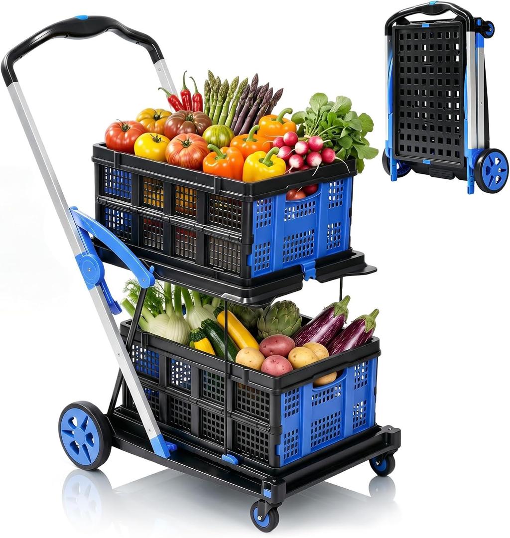 Collapsible Shopping Cart with Wheels, 200 lbs Capacity Grocery Cart