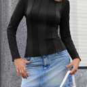 Tankaneo Womens Fitted Long Sleeve Shirts Ribbed Knit Going Out Tops Y2k Trendy Casual Crew Neck Tees Shirts (Black)