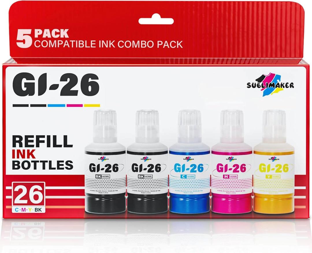 GI-26 GI26 Ink Refill Bottles Kit Compatible for Canon MegaTank GX7021 GX6021 GX7020 GX6020 GX4020 GX5020 GX3020 GX5120 GX6120 GX7120 Printers, Compatible for Canon GI-26 Ink Refill Bottles (4 Packs)