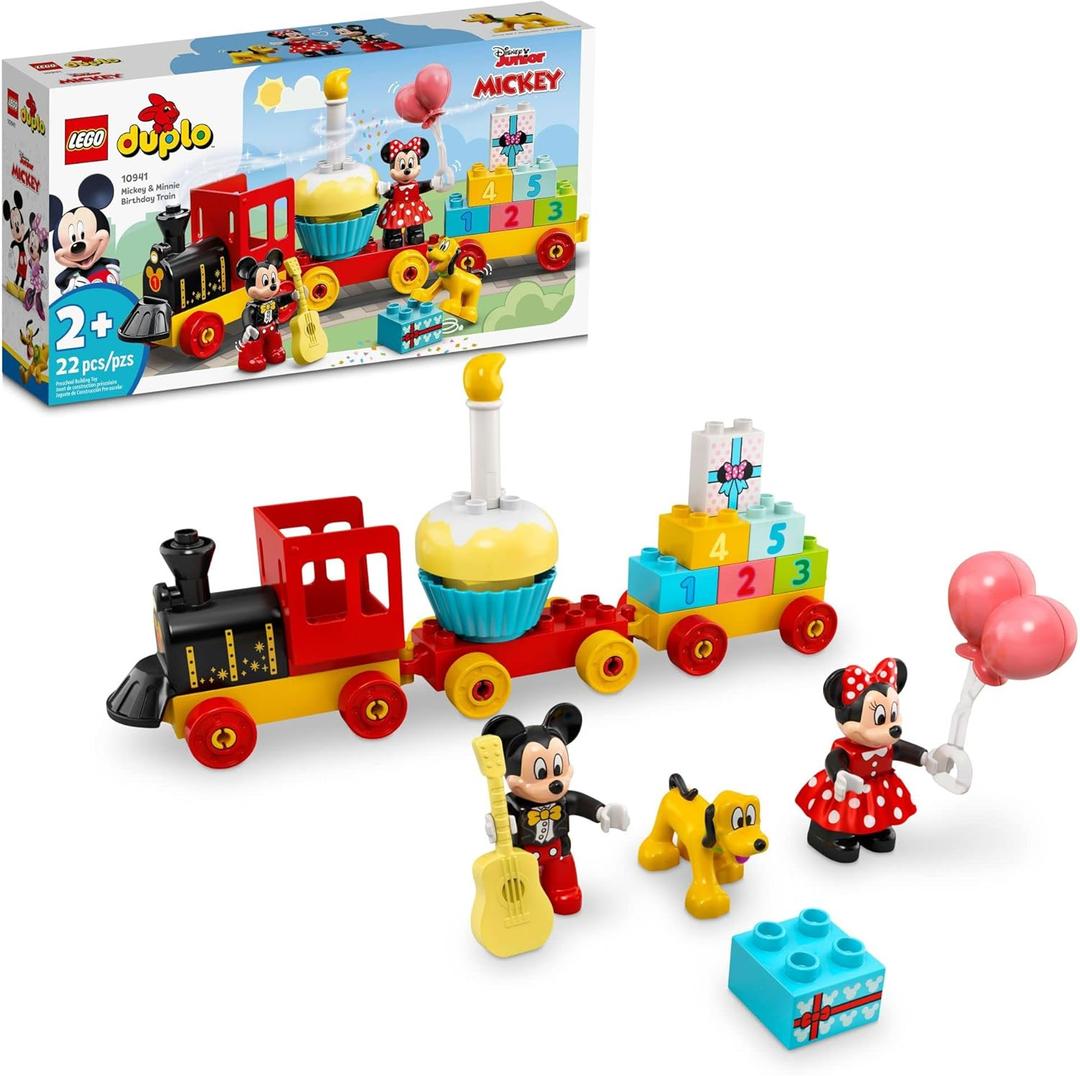 LEGO DUPLO Disney Mickey & Minnie Mouse Birthday Train Toy - Building Blocks for Toddlers, Ages 2+ - Pretend Play Learning Toy for Girls & Boys - Gift for Birthday - 10941