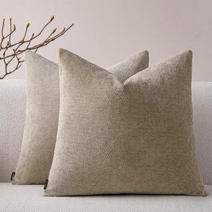 a moment Pack of 2 Decorative Chenille Throw Pillow Covers with Twill Cushion Covers for Sofa Living Room Couch Bed 18x18 Inch Light Brown