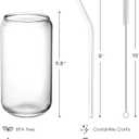 NETANY Drinking Glasses with Glass Straw 4pcs Set - 16oz Highball Glass Cups, Beer Glasses, Iced Coffee Glasses, Cute Tumbler Cup, Ideal for Whiskey, Soda, Tea, Water, Gift, 2 Brushes