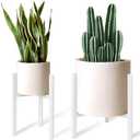 IZIDDO Adjustable Plant Stand Pack of 2 , Metal Planter Stands Indoor Outdoor, Mid Century Modern Plant Holder, Fit 8 10 12 inch Pots, White (Pot & Plant Not Included)