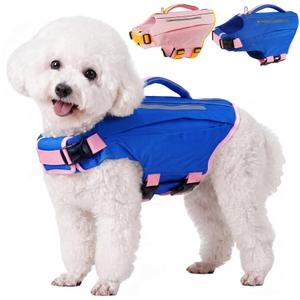 Kuoser Dog Life Jacket with Rescue Handle, Reflective Swim Vest Adjustable