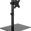 Single Computer Monitor Stand Glass Base Free Standing Desk Vesa Mount for 13 inch to 32 inch Screen Height Adjustable Monitor Mount Full Motion Swivel Vesa 75 * 75mm/100 * 100mm Hold up 17.6Lbs