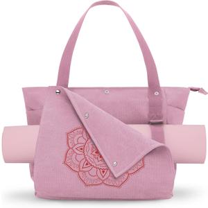 Gonex Yoga Mat Bag, Yoga Gym Bag Tote Bag with Multi Pockets For Women Men, Canvas Yoga Mat Carrier Take in Out Mat Easily For Pilates Travel Workout Office (L (15.5*5.5*14.5inch), Pink)