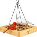 Cedar Wood Platform Tray Bird Feeder 10 - Hanging Bird Feeder for Outside Outdoor - Stainless Steel Cable Mesh Base - Weather Proof Birdfeeder for 10 Years - Longtime Outdoor Lasting Heavy Duty