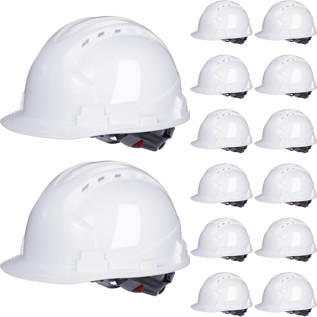 Leumoi 14 Pieces 4 Pt. Suspension Hard Hat Bulk Safety Helmets ABS Construction Hardhats Adjustable Ratchet Hard Hats with Vents and Cotton Brow Pad for Men Work Head Protection Supplies, One Size