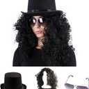 Tigerdoe Rockstar Costume - 3 Pc Set - 80s Costumes - Heavy Metal Wig - Rocker Accessories (Black Wig, Top Hat, Aviators)