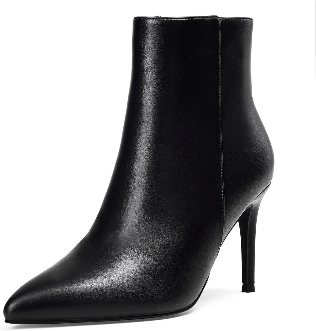Elisabet Tang stylish fall winter heeled ankle boots for women 3.14 inch - Cute closed toe pointy stiletto booties for work party travel black 7.5