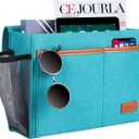 Bedside Caddy, Bed Storage Organizer for Remote Controller, Books, Magzine, Laptop Holder, 12.4'' x 8.6'' inch Bedside Hanging Felt Storage Bag for Dorm Bed with 5 Pockets, Celadon